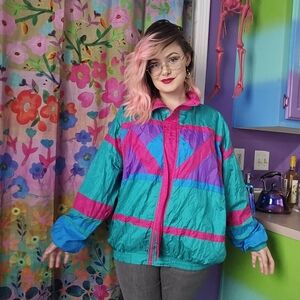 Neon Colorful Vintage 80's Nylon Windbreaker Jacket